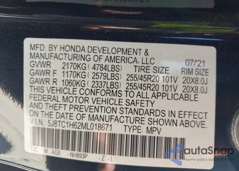 2021 Acura Rdx A-Spec Package from USA, damaged, VIN 5J8TC1H62ML018671